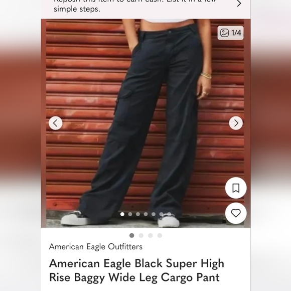American Eagle Outfitters Pants - American Eagle Black Super High Rise Baggy Wide Leg Cargo Pant